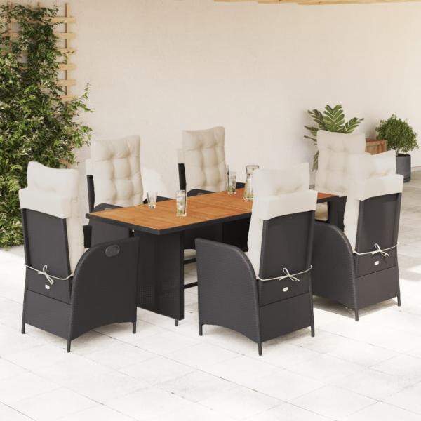 ARDEBO.de - 7-tlg. Garten-Essgruppe mit Kissen Schwarz Poly Rattan