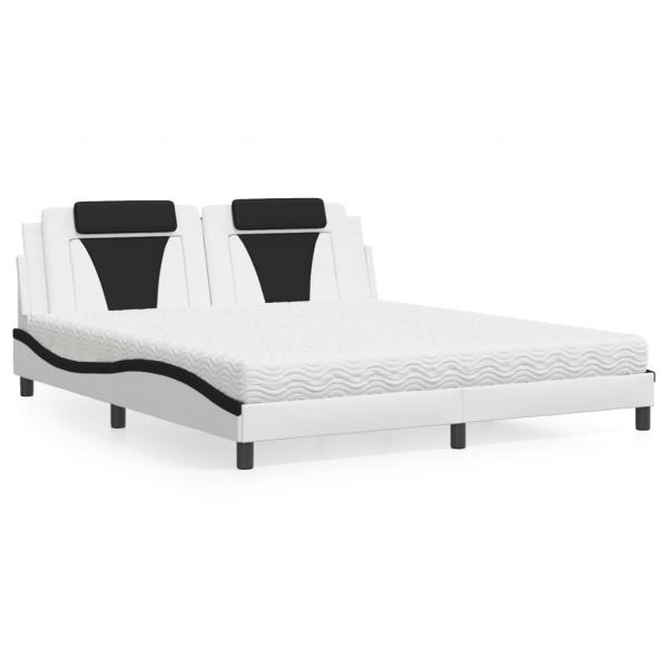 ARDEBO.de - Bett mit Matratze Weiß und Schwarz 180x200 cm Kunstleder
