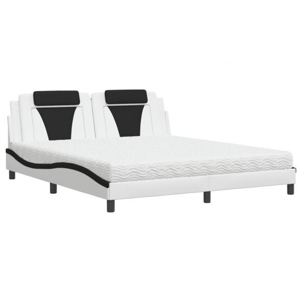 Bett mit Matratze Weiß und Schwarz 180x200 cm Kunstleder