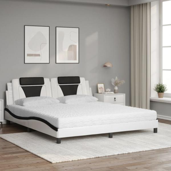 Bett mit Matratze Weiß und Schwarz 180x200 cm Kunstleder