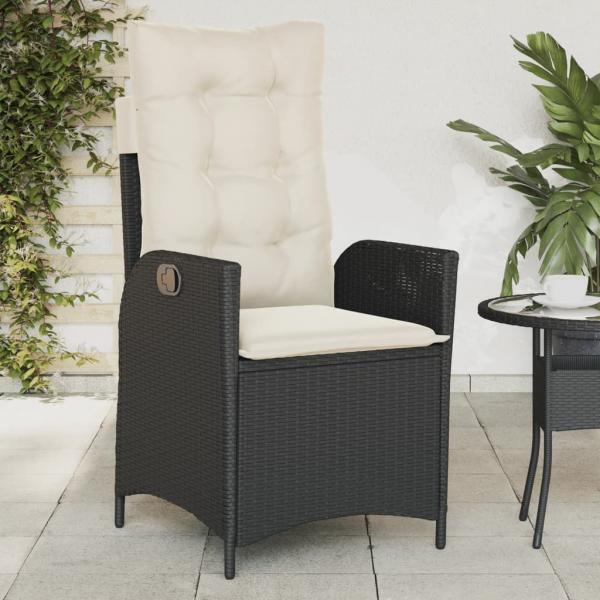 ARDEBO.de - Gartensessel Verstellbar mit Kissen Schwarz Poly Rattan