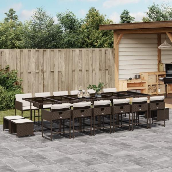 ARDEBO.de - 17-tlg. Garten-Essgruppe mit Kissen Braun Poly Rattan