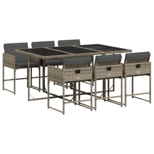7-tlg. Garten-Essgruppe mit Kissen Grau Poly Rattan
