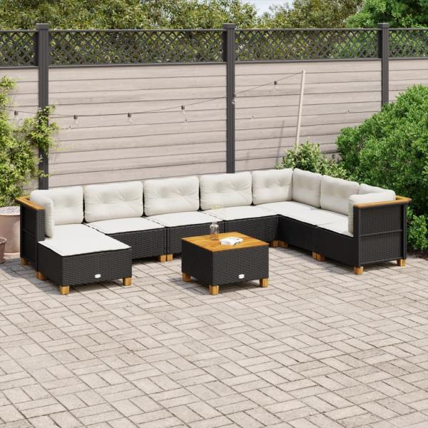 ARDEBO.de - 9-tlg. Garten-Sofagarnitur mit Kissen Schwarz Poly Rattan