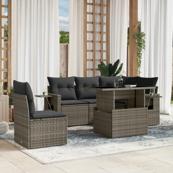 ARDEBO.de - 6-tlg. Garten-Sofagarnitur mit Kissen Grau Poly Rattan