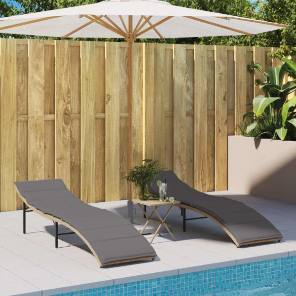 ARDEBO.de - Sonnenliegen 2 Stk. mit Auflagen Beige Poly Rattan