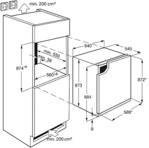 AEG OSK5O88EE Einbaukühlschrank, Nischenhöhe 88 cm, 142 L, dekorfähig, Festtürtechnik, LED Beleuchtung