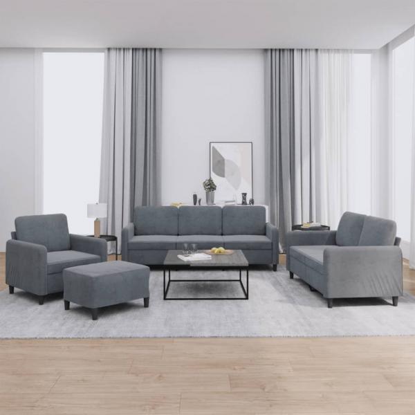 ARDEBO.de - 4-tlg. Sofagarnitur Dunkelgrau Samt