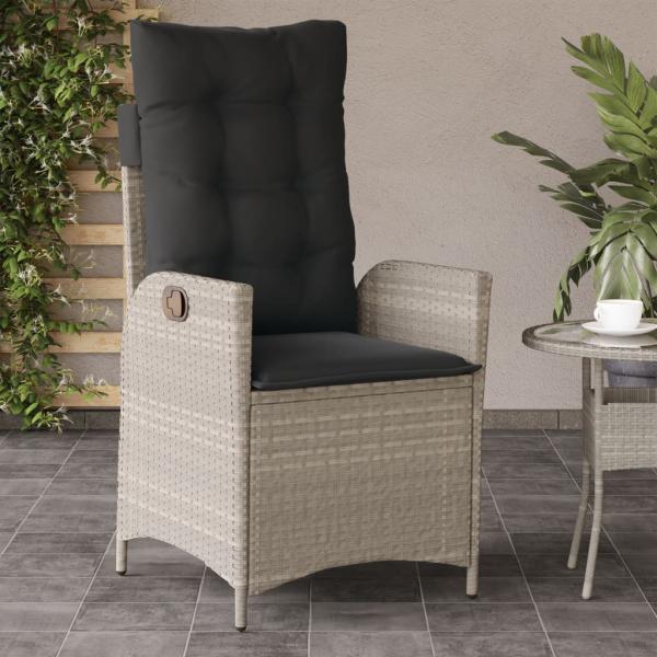 ARDEBO.de - Gartensessel mit Kissen Verstellbar Hellgrau Poly Rattan