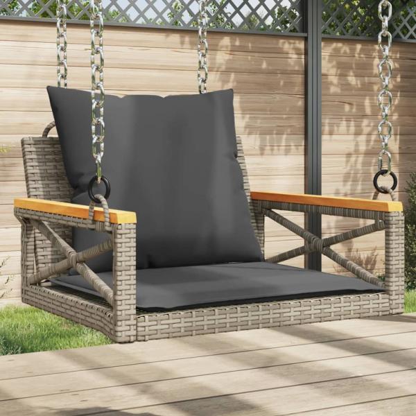 ARDEBO.de - Hängesessel mit Kissen Grau 63x62x40 cm Poly Rattan