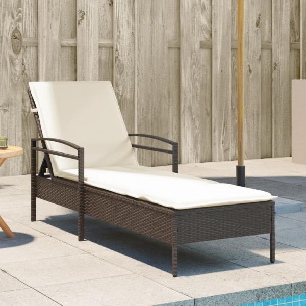 ARDEBO.de - Sonnenliege mit Auflage Braun 63x200x81 cm Poly Rattan