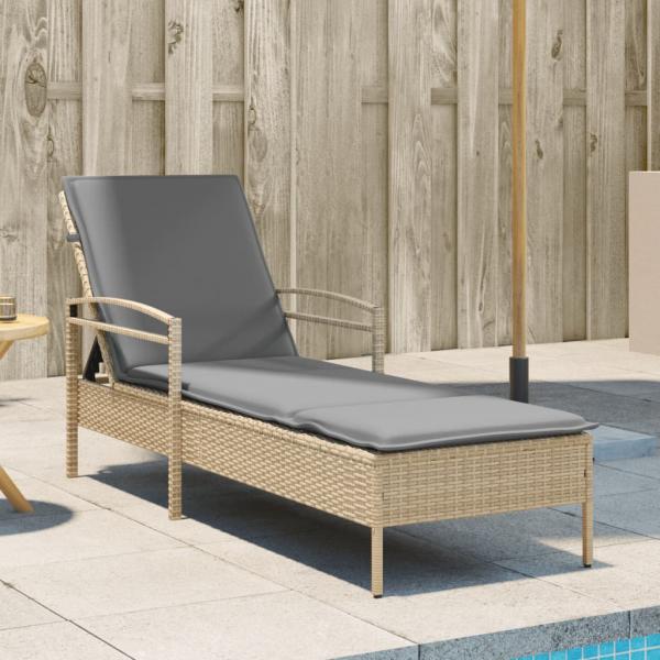 ARDEBO.de - Sonnenliege mit Auflage Beige 63x200x81 cm Poly Rattan