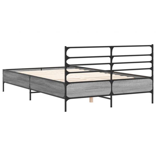 Bettgestell Grau Sonoma 135x190 cm Holzwerkstoff und Metall