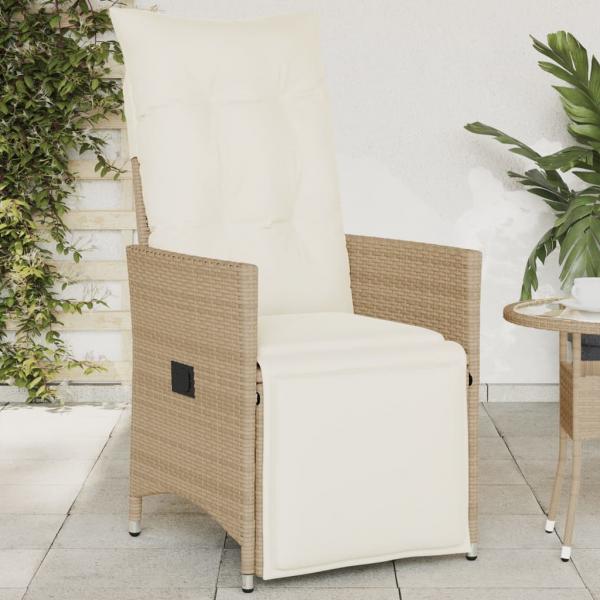 ARDEBO.de - Gartensessel mit Kissen Verstellbar Beige Poly Rattan