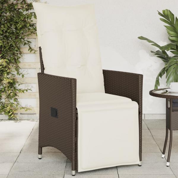 ARDEBO.de - Gartensessel Verstellbar mit Kissen Braun Poly Rattan