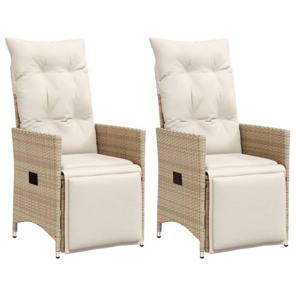 ARDEBO.de - Gartensessel mit Kissen 2 Stk. Verstellbar Beige Poly Rattan