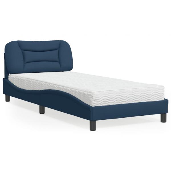 ARDEBO.de - Bett mit Matratze Blau 90x200 cm Stoff