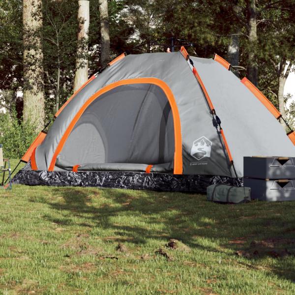 ARDEBO.de - Campingzelt 5 Personen Grau und Orange Quick Release