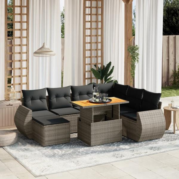 ARDEBO.de - 8-tlg. Garten-Sofagarnitur mit Kissen Grau Poly Rattan