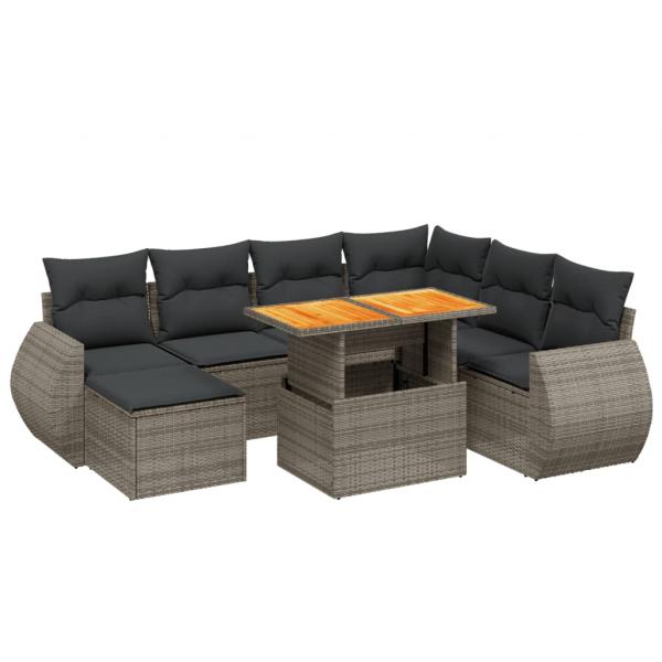 8-tlg. Garten-Sofagarnitur mit Kissen Grau Poly Rattan