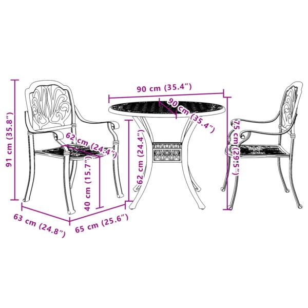 3-tlg. Bistro-Set Schwarz Aluminiumguss