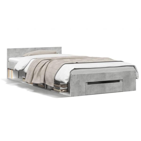ARDEBO.de - Bettgestell mit Schublade Betongrau 90x190 cm Holzwerkstoff