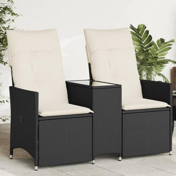 ARDEBO.de - Gartensofa 2-Sitzer Verstellbar mit Tisch Schwarz Poly Rattan
