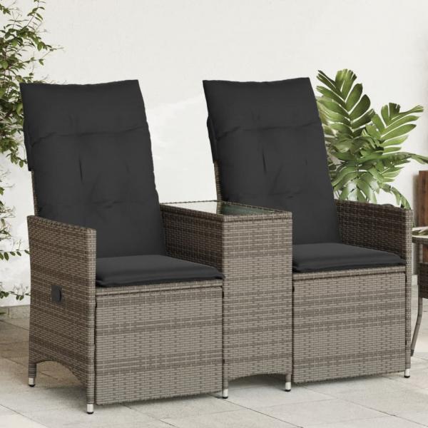 ARDEBO.de - Gartensofa 2-Sitzer Verstellbar mit Tisch Grau Poly Rattan