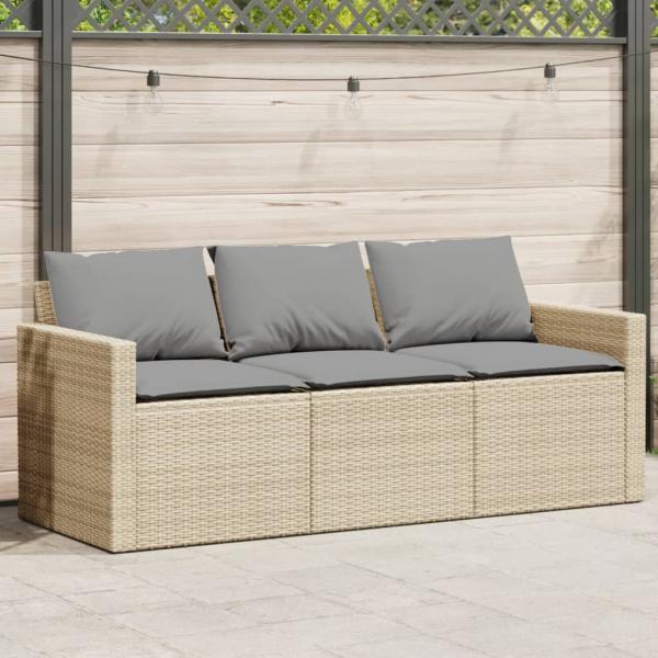 ARDEBO.de - Gartensofa mit Kissen 3-Sitzer Beige Poly Rattan