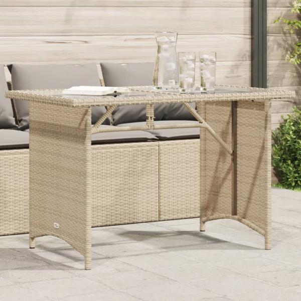 ARDEBO.de - Gartentisch mit Glasplatte Beige 110x68x70 cm Poly Rattan