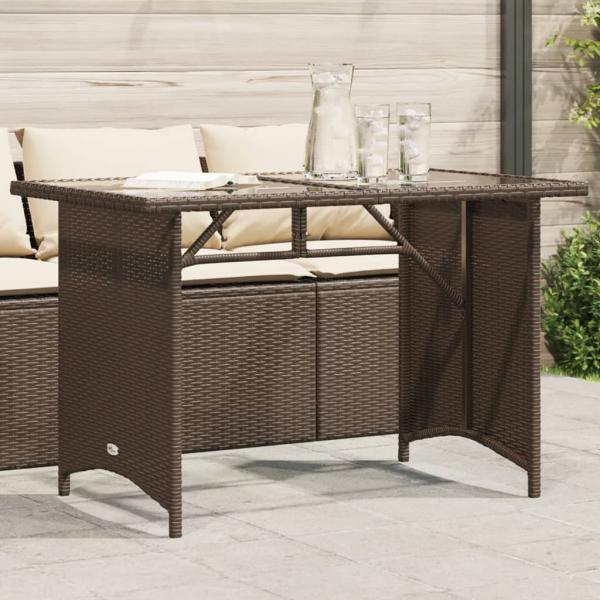 ARDEBO.de - Gartentisch mit Glasplatte Braun 110x68x70 cm Poly Rattan