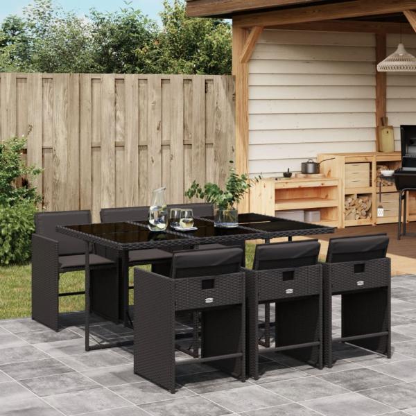 ARDEBO.de - 7-tlg. Garten-Essgruppe mit Kissen Schwarz Poly Rattan