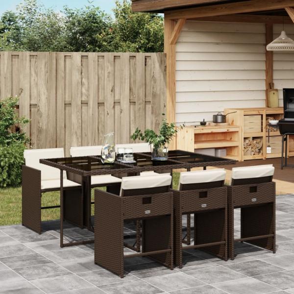 ARDEBO.de - 7-tlg. Garten-Essgruppe mit Kissen Braun Poly Rattan