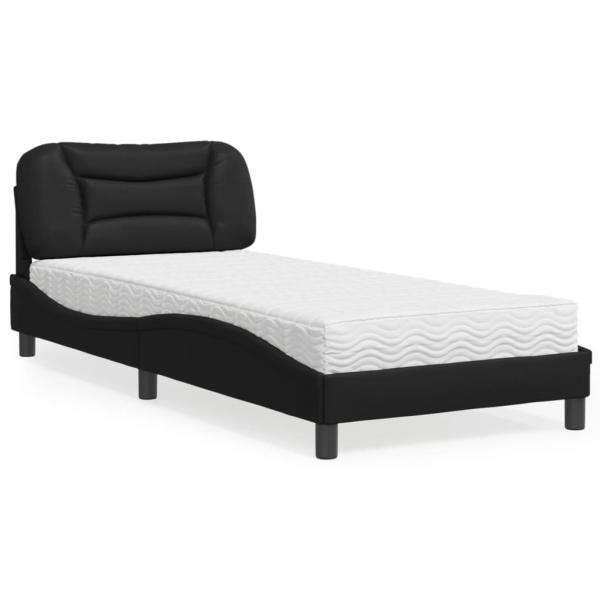 ARDEBO.de - Bett mit Matratze Schwarz 90x190 cm Kunstleder