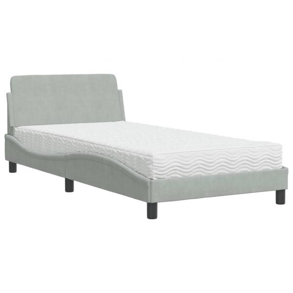 Bett mit Matratze Hellgrau 100x200 cm Samt