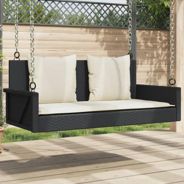 ARDEBO.de - Hängebank mit Kissen Schwarz 119x56x48 cm Poly Rattan