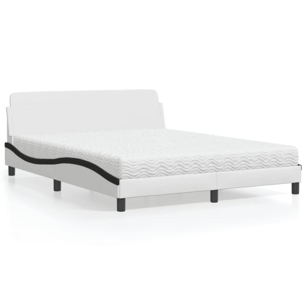 ARDEBO.de - Bett mit Matratze Weiß und Schwarz 160x200 cm Kunstleder