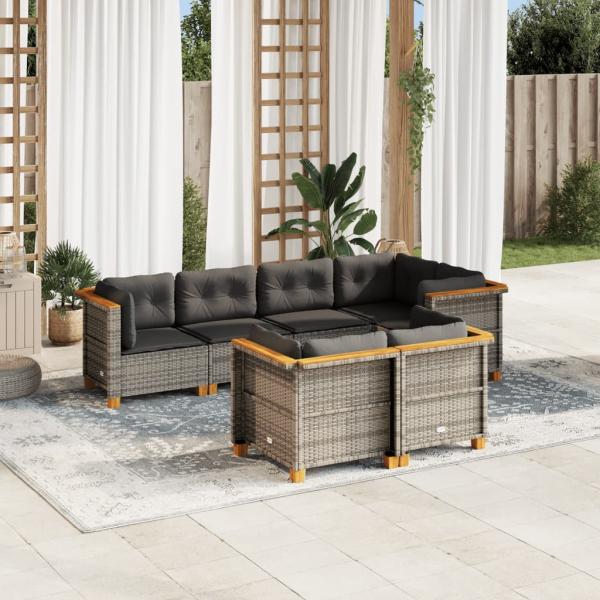 ARDEBO.de - 7-tlg. Garten-Sofagarnitur mit Kissen Grau Poly Rattan
