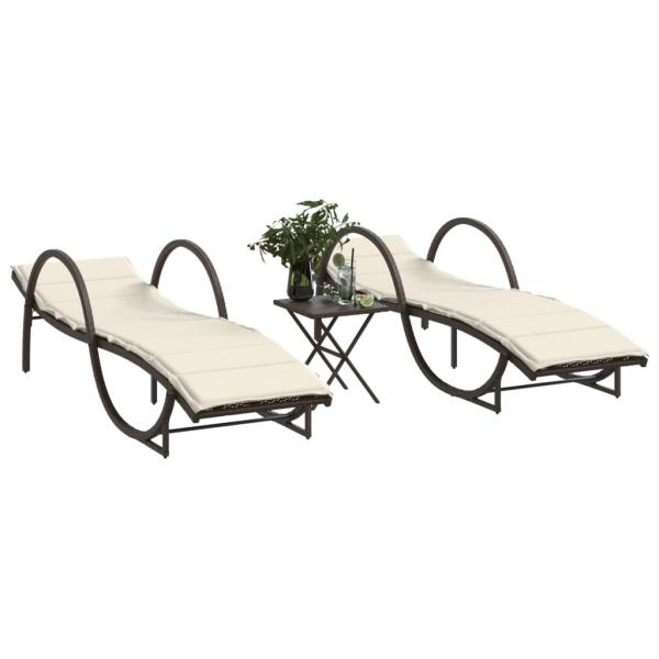 ARDEBO.de - Sonnenliegen 2 Stk. mit Tisch Braun Poly Rattan
