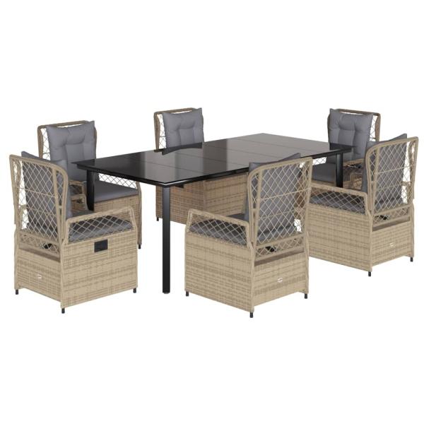 7-tlg. Garten-Essgruppe mit Kissen Beige Poly Rattan