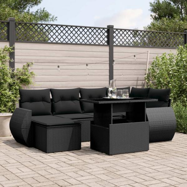 ARDEBO.de - 7-tlg. Garten-Sofagarnitur mit Kissen Schwarz Poly Rattan