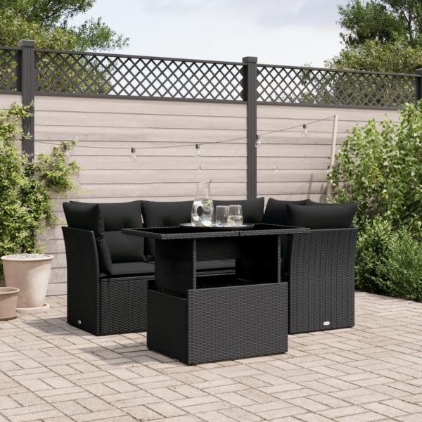 ARDEBO.de - 5-tlg. Garten-Sofagarnitur mit Kissen Schwarz Poly Rattan