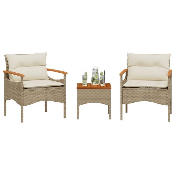 ARDEBO.de - 3-tlg. Garten-Sofagarnitur mit Kissen Beige Poly Rattan