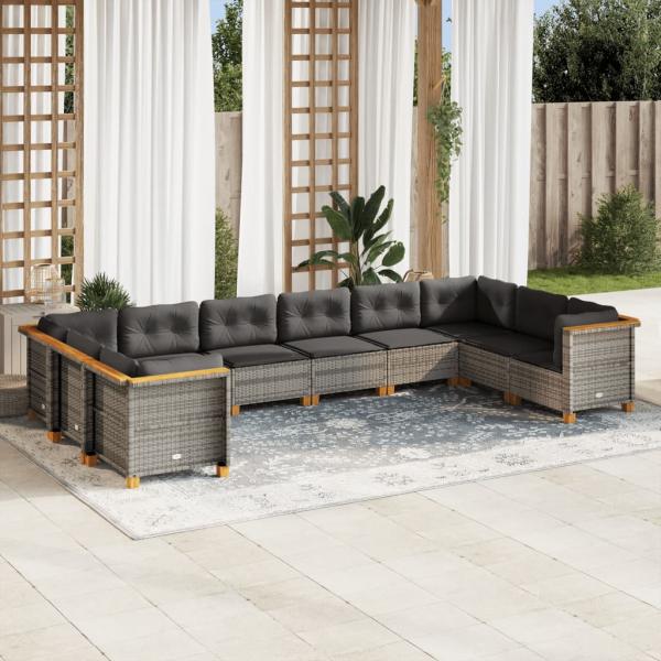 ARDEBO.de - 10-tlg. Garten-Sofagarnitur mit Kissen Grau Poly Rattan