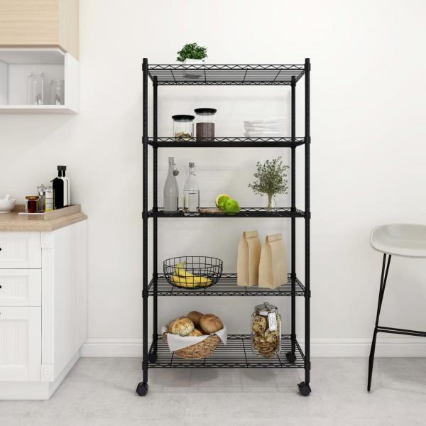 ARDEBO.de - Lagerregal mit 5 Böden und Rollen 75x35x155 cm Schwarz 250 kg
