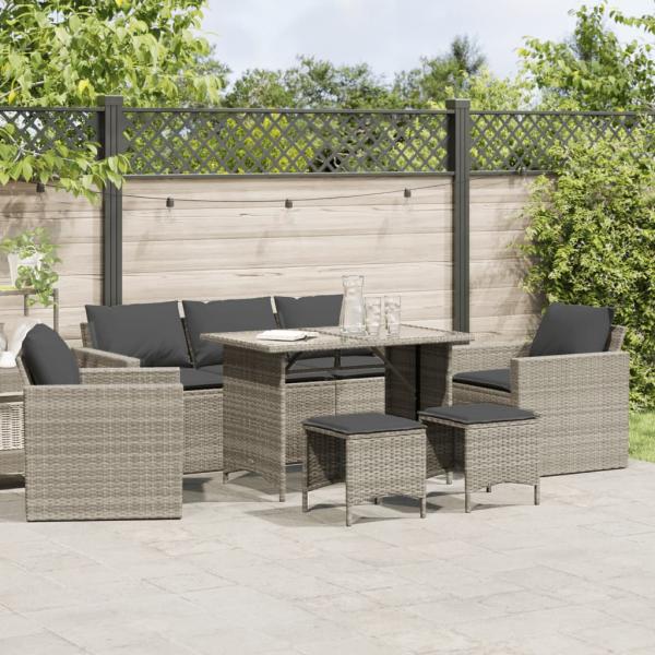 ARDEBO.de - 6-tlg. Garten-Sofagarnitur mit Kissen Hellgrau Poly Rattan