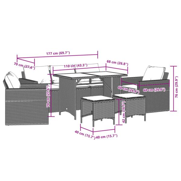 6-tlg. Garten-Sofagarnitur mit Kissen Hellgrau Poly Rattan