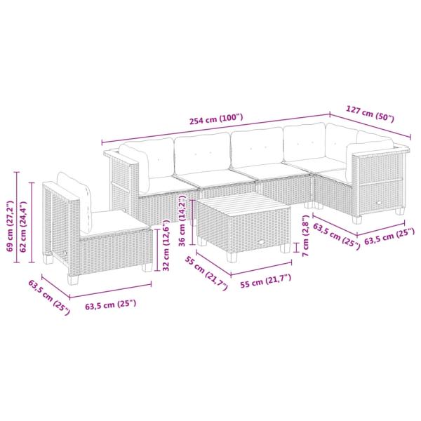 7-tlg. Garten-Sofagarnitur mit Kissen Schwarz Poly Rattan