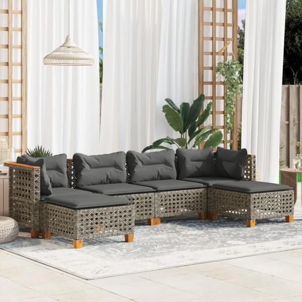 ARDEBO.de - 6-tlg. Garten-Sofagarnitur mit Kissen Grau Poly Rattan