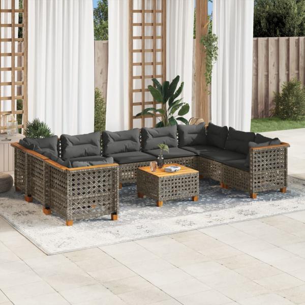 ARDEBO.de - 10-tlg. Garten-Sofagarnitur mit Kissen Grau Poly Rattan
